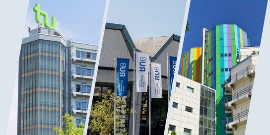 Collage der drei markantesten Gebäude der UA-Ruhr-Universitäten