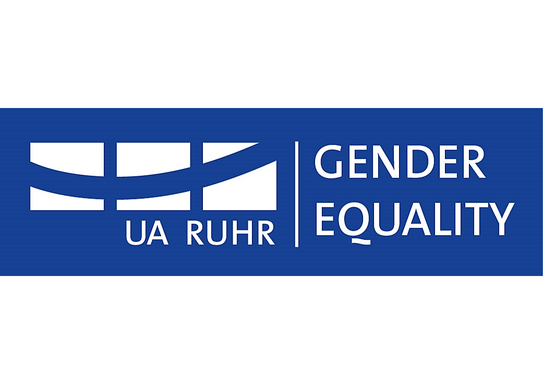 Logo-Negativ der UA Ruhr, ergänzt um den Schriftzug "Gender Equality"