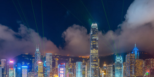 Nocturnal skyline of Hong Kong glowing in many colors