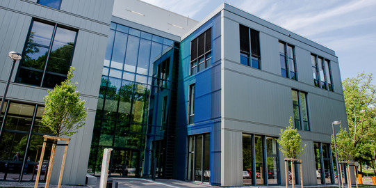 Front view of the modern research building