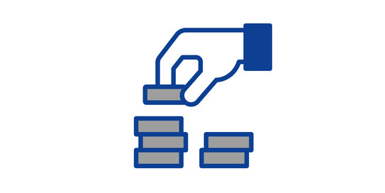 Simplified drawing of a hand stacking coins